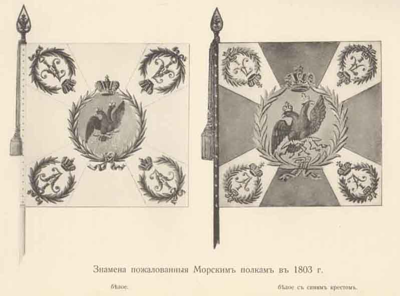 Знамена, пожалованные Морским полкам в 1803 году. Полковая история.